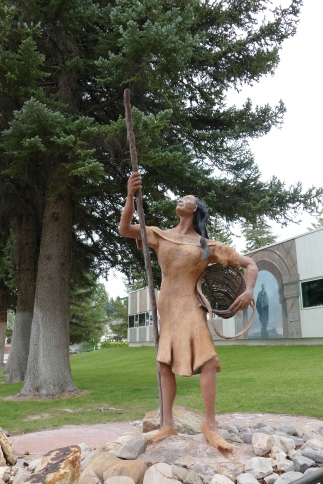 'Shoshone Woman Gathering Pinenuts', created in 2002 by sculptor Joe Pachak